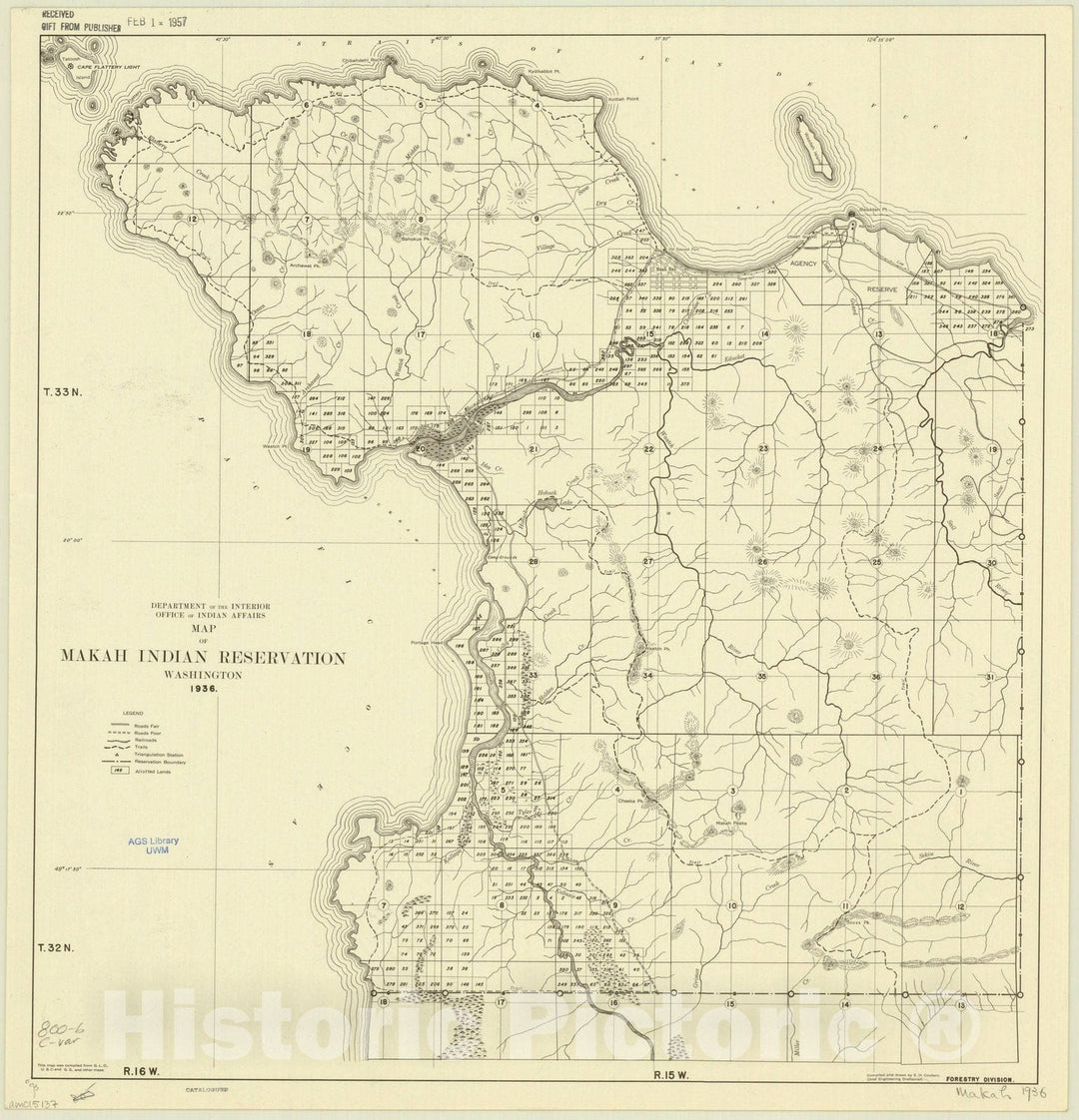 Map : Washington 1936, Makah Indian Reservation, Washington 1936, Antique Vintage Reproduction