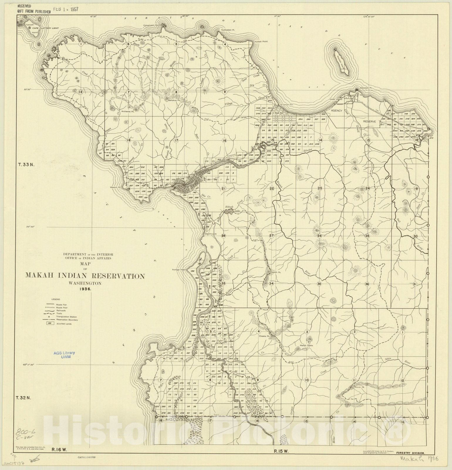 Map : Washington 1936, Makah Indian Reservation, Washington 1936, Antique Vintage Reproduction