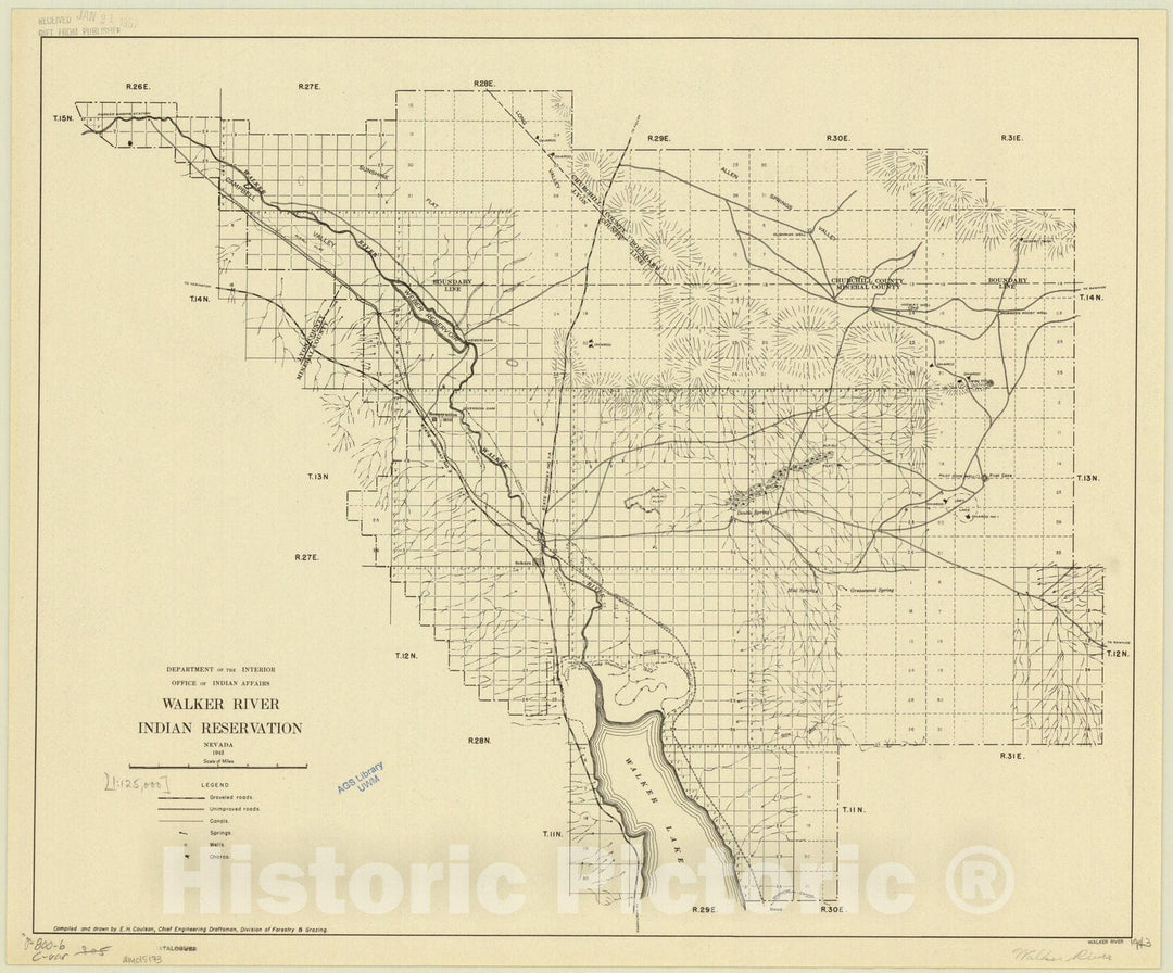 Map : Walker River Indian Reservation, Nevada 1943, Walker River Indian Reservation, Nevada 1943, Antique Vintage Reproduction