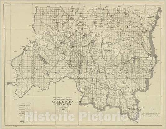 Map : Colville Indian Reservation, Washington 1945, Colville Indian Reservation, Washington 1945, Antique Vintage Reproduction