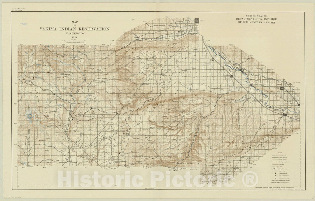 Map : Yakima Indian Reservation, Washington 1939, Map of Yakima Indian Reservation, Washington 1939 , Antique Vintage Reproduction