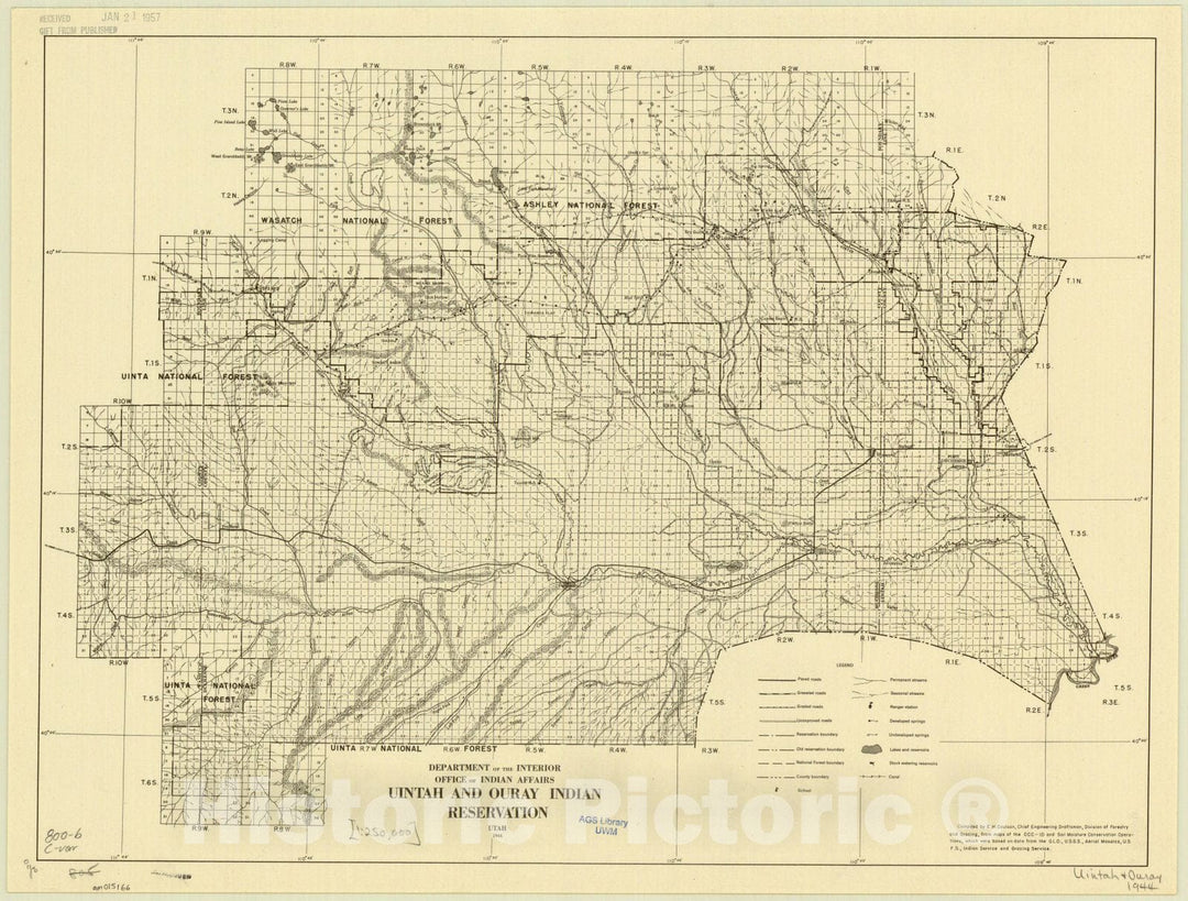 Map : Uintah and Ouray Indian Reservation, Utah 1944, Uintah and Ouray Indian Reservation, Utah 1944, Antique Vintage Reproduction