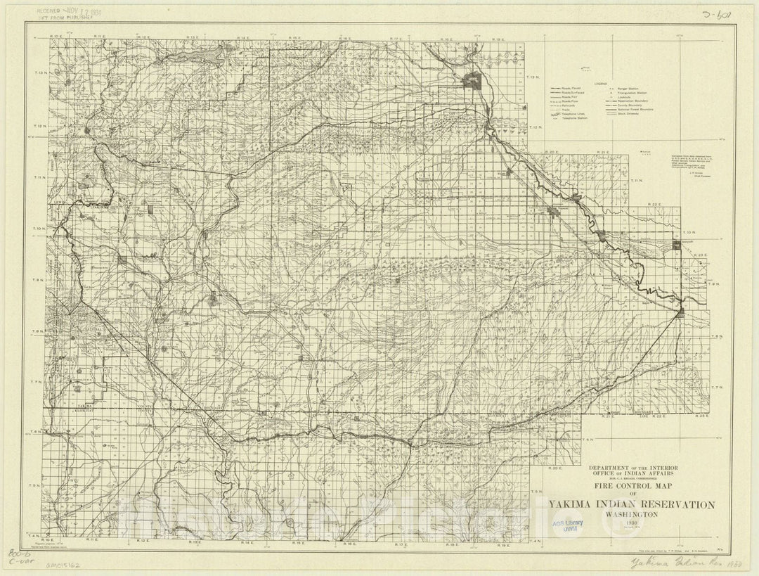 Map : Yakima Indian Reservation, Washington 1930, Fire control map of Yakima Indian Reservation, Washington 1930, Antique Vintage Reproduction