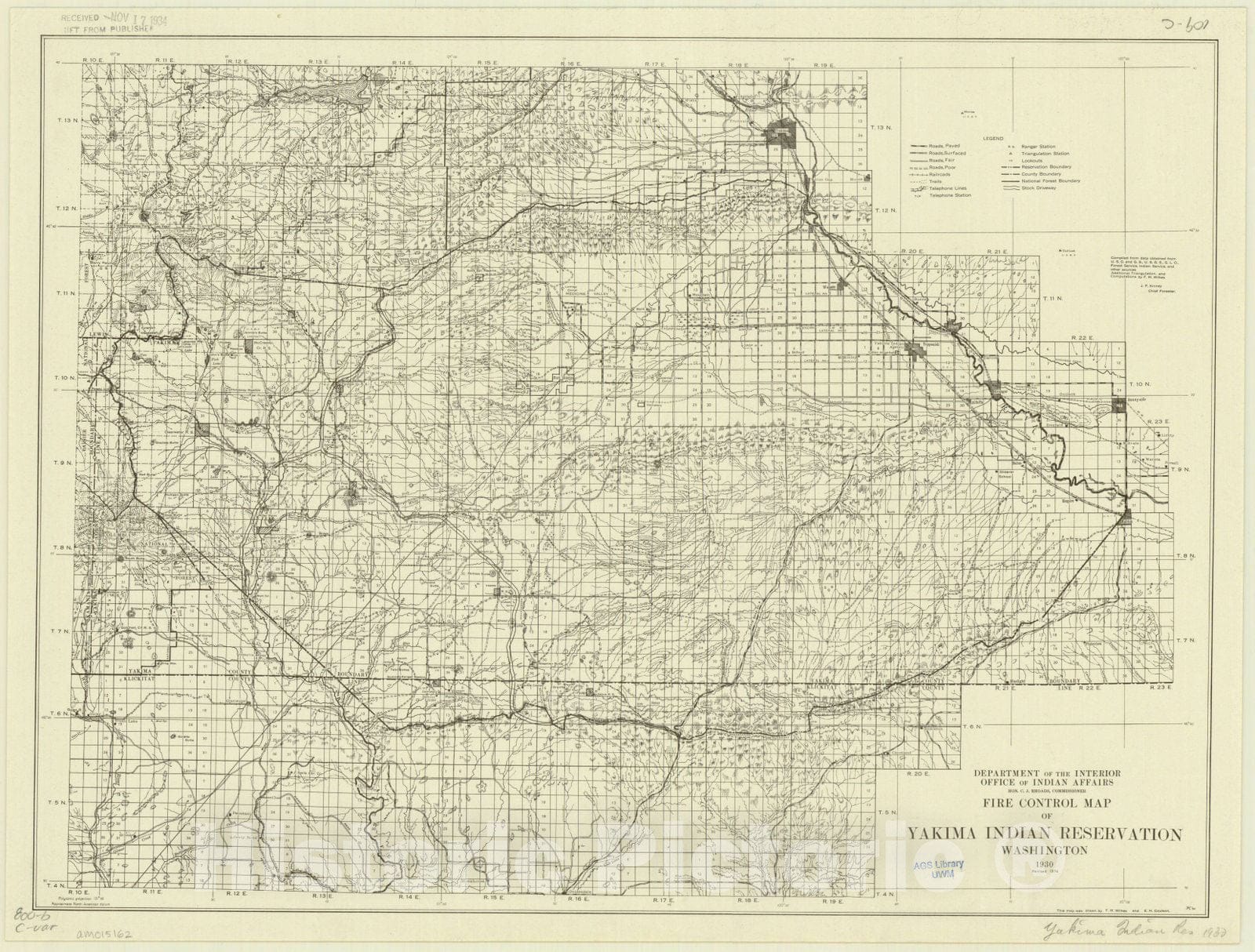 Map : Yakima Indian Reservation, Washington 1930, Fire control map of Yakima Indian Reservation, Washington 1930, Antique Vintage Reproduction