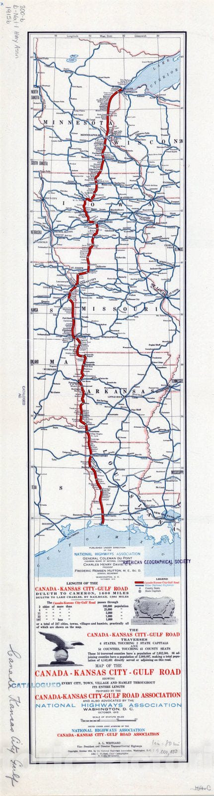 Map : Canada-Kansas City-Gulf Road 1915, Map of the Canada-Kansas City-Gulf Road : showing every city, town, village and hamlet throughout its entire length
