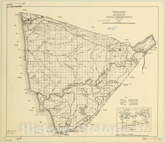 Map : Washington 1943, Quinault Indian Reservation, Washington 1943, Antique Vintage Reproduction