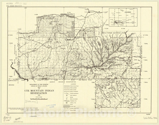 Map : Ute Mountain Indian Reservation, Colorado 1942, Ute Mountain Indian Reservation 1942, Antique Vintage Reproduction