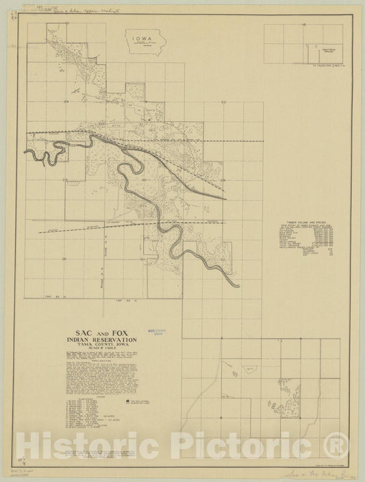 Map : Tama County, Iowa 1938, Sac and Fox Indian Reservation, Tama County, Iowa , Antique Vintage Reproduction