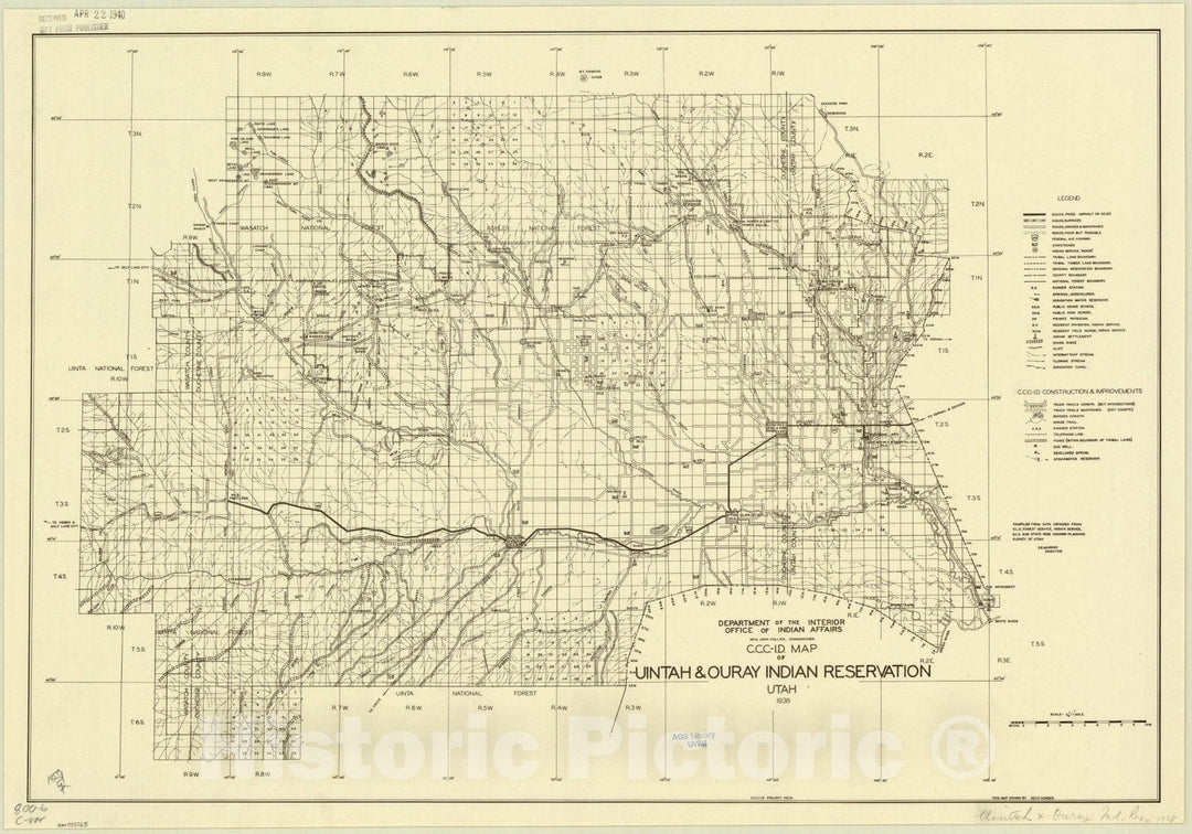 Map : Uintah & Ouray Indian Reservation, Utah 1938, C.C.C.-I.D. map of Uintah & Ouray Indian Reservation, Utah 1938 , Antique Vintage Reproduction