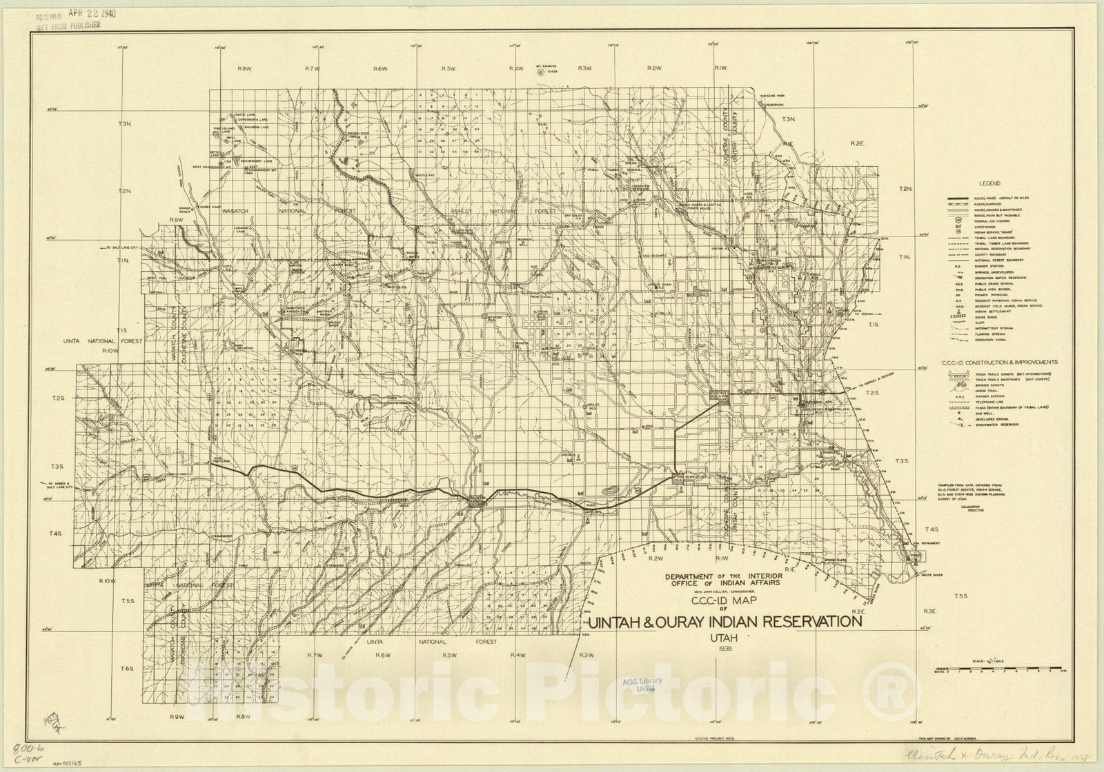 Map : Uintah & Ouray Indian Reservation, Utah 1938, C.C.C.-I.D. map of Uintah & Ouray Indian Reservation, Utah 1938 , Antique Vintage Reproduction