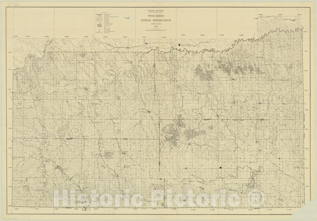 Map : Pine Ridge Indian Reservation, South Dakota 1940, Pine Ridge Indian Reservation, South Dakota 1940, Antique Vintage Reproduction