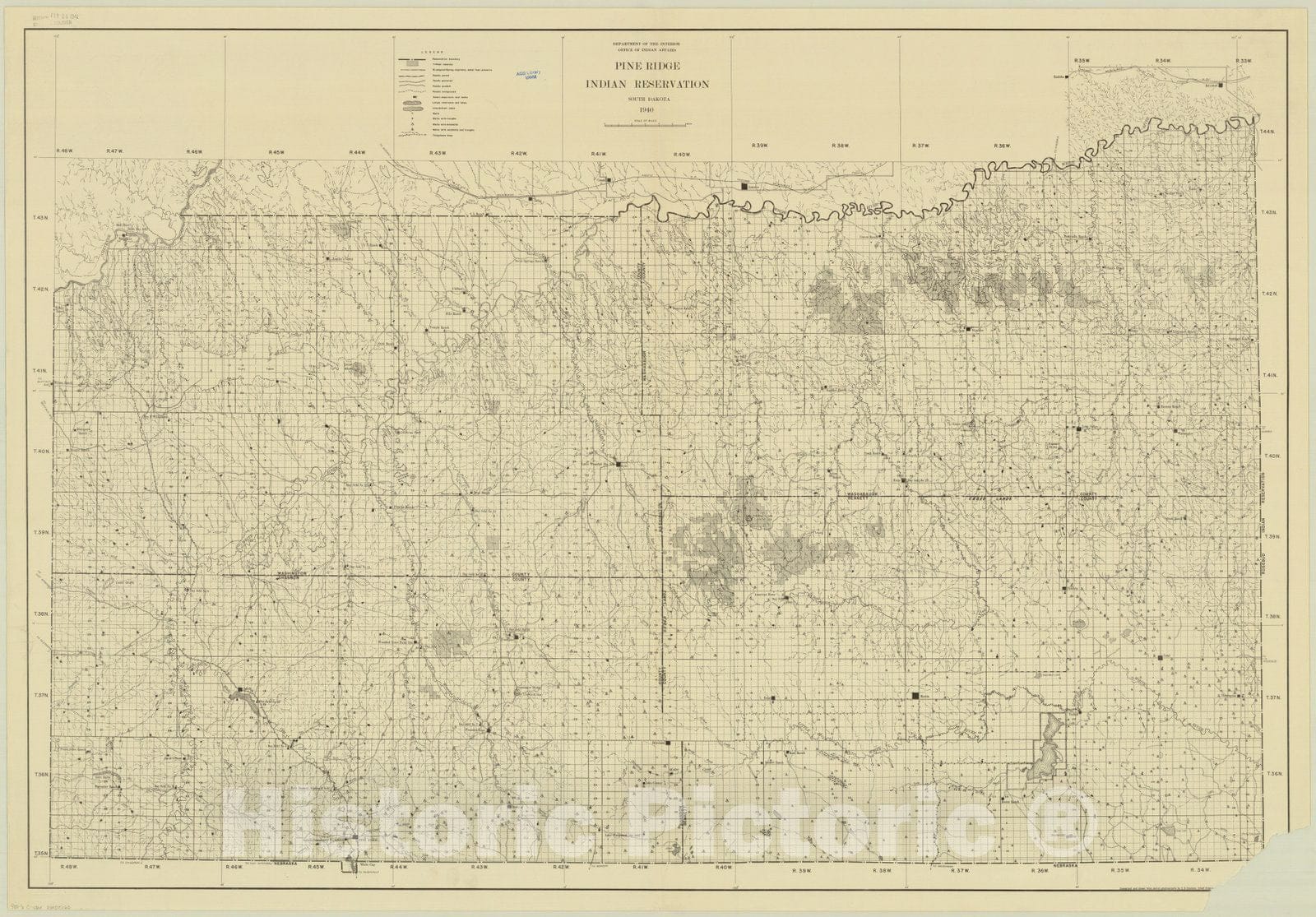 Map : Pine Ridge Indian Reservation, South Dakota 1940, Pine Ridge Indian Reservation, South Dakota 1940, Antique Vintage Reproduction