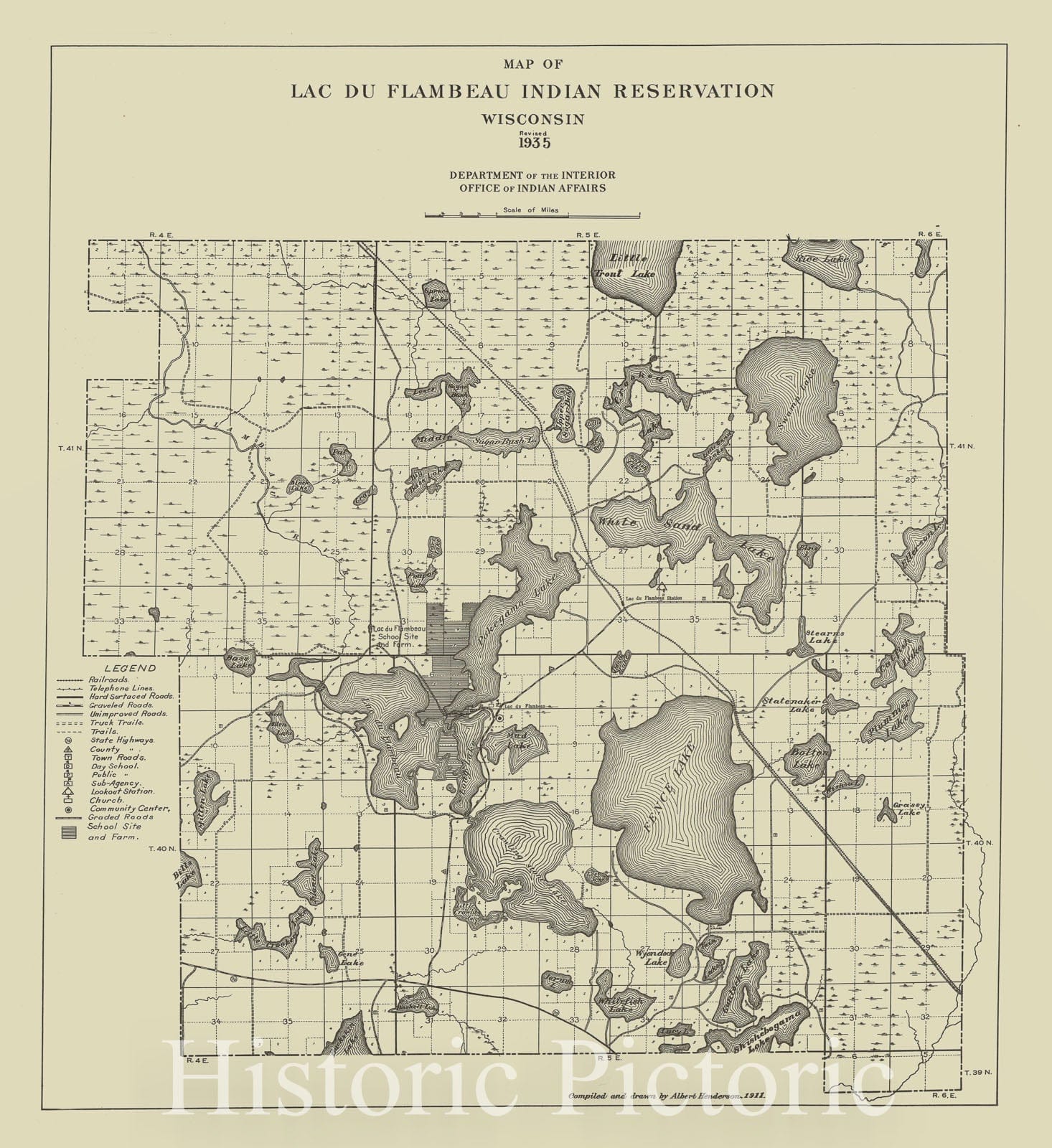 Map : Tohono O'odham Reservation, Arizona 1944, Map of Lac de Flambeau Indian Reservation, Wisconsin revised 1935 , Antique Vintage Reproduction