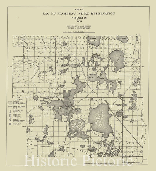 Map : Tohono O'odham Reservation, Arizona 1944, Map of Lac de Flambeau Indian Reservation, Wisconsin revised 1935 , Antique Vintage Reproduction