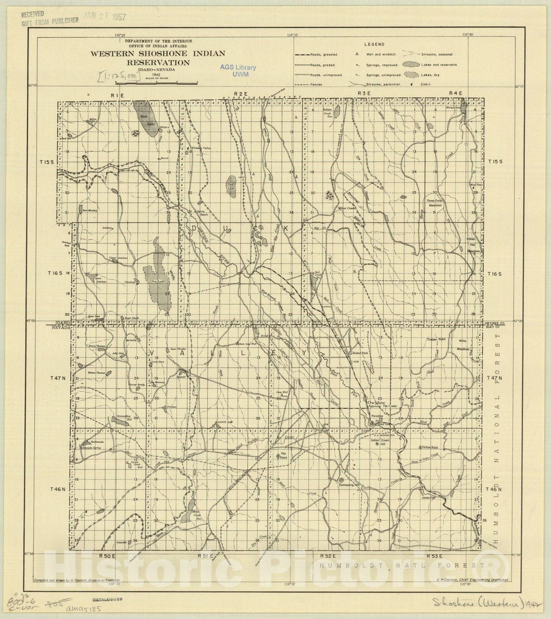 Map : Western Shoshone Indian Reservation, Idaho-Nevada 1942 , Western Shoshone Indian Reservation, Idaho-Nevada 1942 , Antique Vintage Reproduction