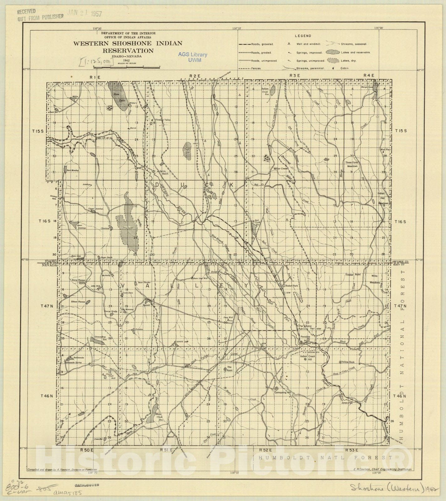 Map : Western Shoshone Indian Reservation, Idaho-Nevada 1942 , Western Shoshone Indian Reservation, Idaho-Nevada 1942 , Antique Vintage Reproduction