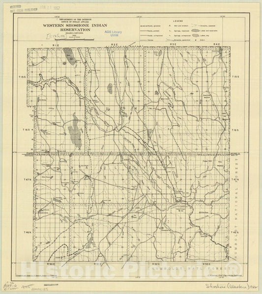 Map : Western Shoshone Indian Reservation, Idaho-Nevada 1942 , Western Shoshone Indian Reservation, Idaho-Nevada 1942 , Antique Vintage Reproduction