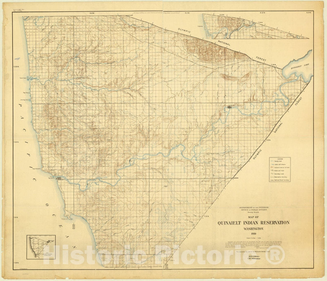 Map : Quinaielt Indian Reservation, Washington 1920, Map of Quinaielt Indian Reservation, Washington 1920 , Antique Vintage Reproduction