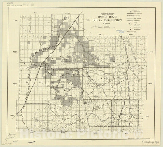Map : Rocky Boy's Indian Reservation, Montana 1944, Rocky Boy's Indian Reservation, Montana 1944 , Antique Vintage Reproduction