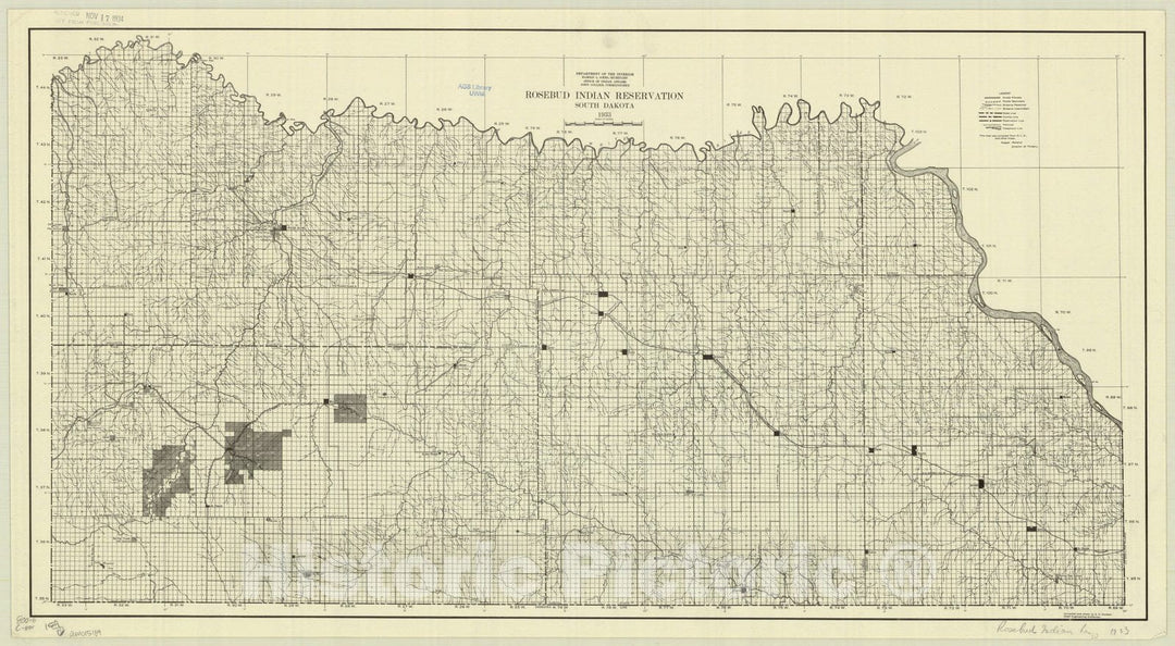 Map : Rosebud Indian Reservation, South Dakota 1933, Rosebud Indian Reservation, South Dakota 1933 , Antique Vintage Reproduction