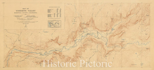 Map : Yosemite, California 1907, Map of Yosemite Valley, Mariposa County, California , Antique Vintage Reproduction