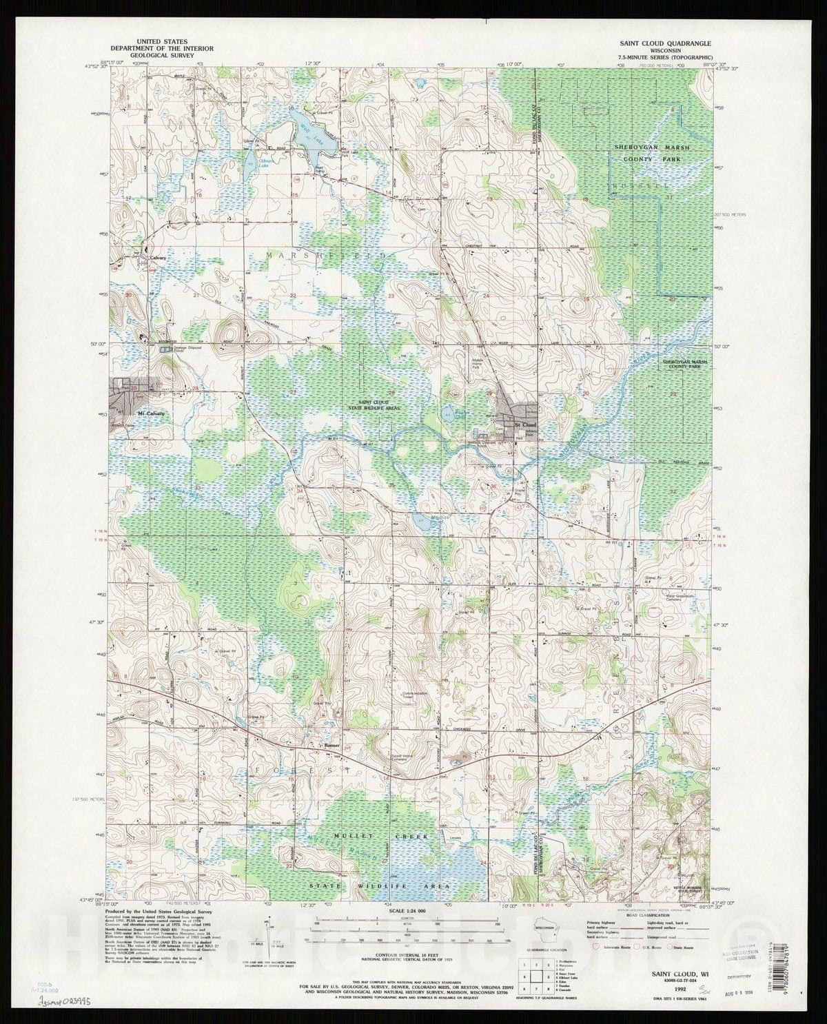 Map : Saint Cloud, Wisconsin 1992, Saint Cloud quadrangle, Wisconsin , Antique Vintage Reproduction