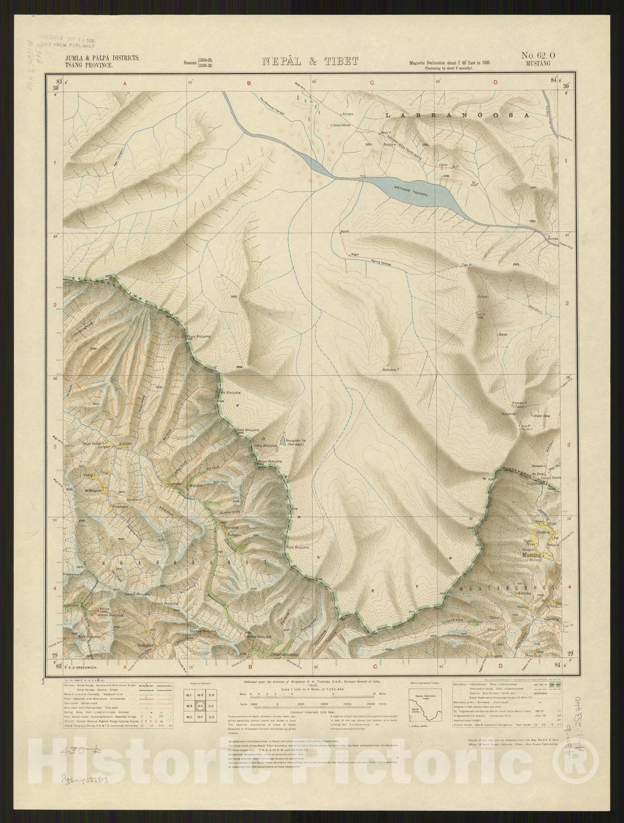 Map : Nepal & Tibet 1929, Jumla & Palpa Districts, Tsang Province, Nepal & Tibet, no. 62 O, Mustang, Antique Vintage Reproduction