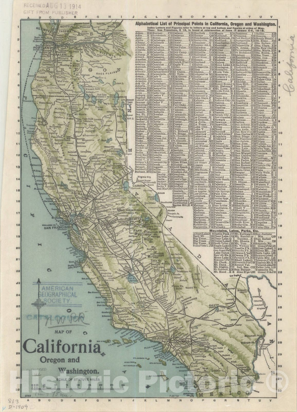 Map : California, Oregon, Washington 1909, Map of California, Oregon and Washington, Antique Vintage Reproduction