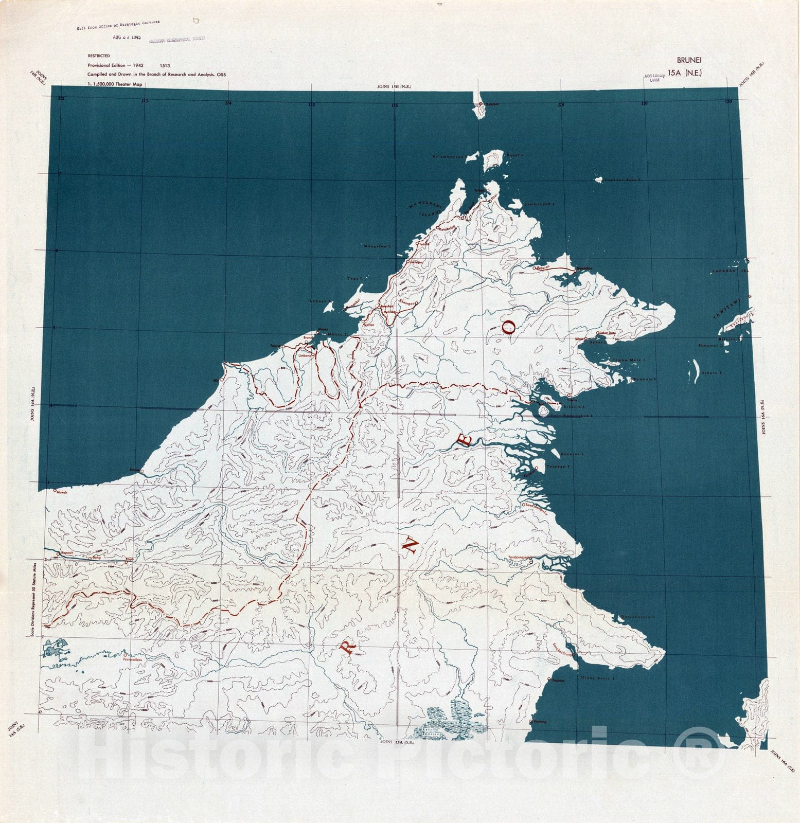 Map : Brunei 1942, Brunei 15A (N.E.) , Antique Vintage Reproduction