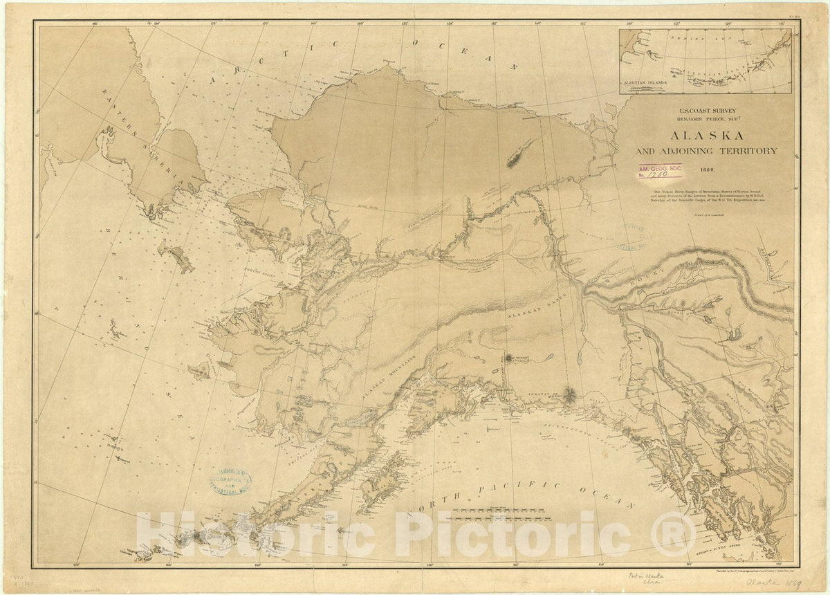 Map : Alaska 1869, Alaska and adjoining territory , Antique Vintage Reproduction