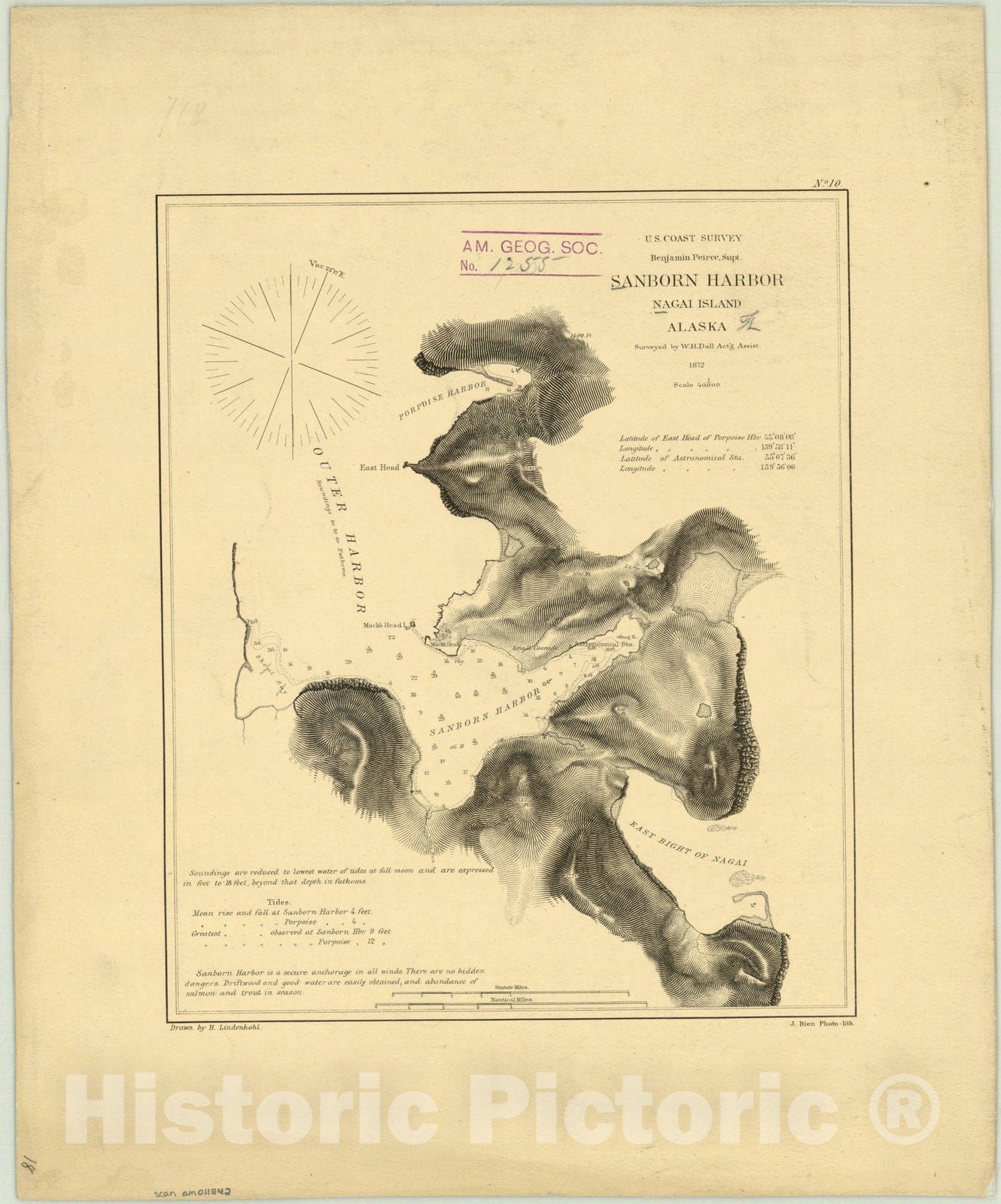 Map : Sanborn Harbor 1872, Sanborn Harbor, Nagai Island, Alaska , Antique Vintage Reproduction