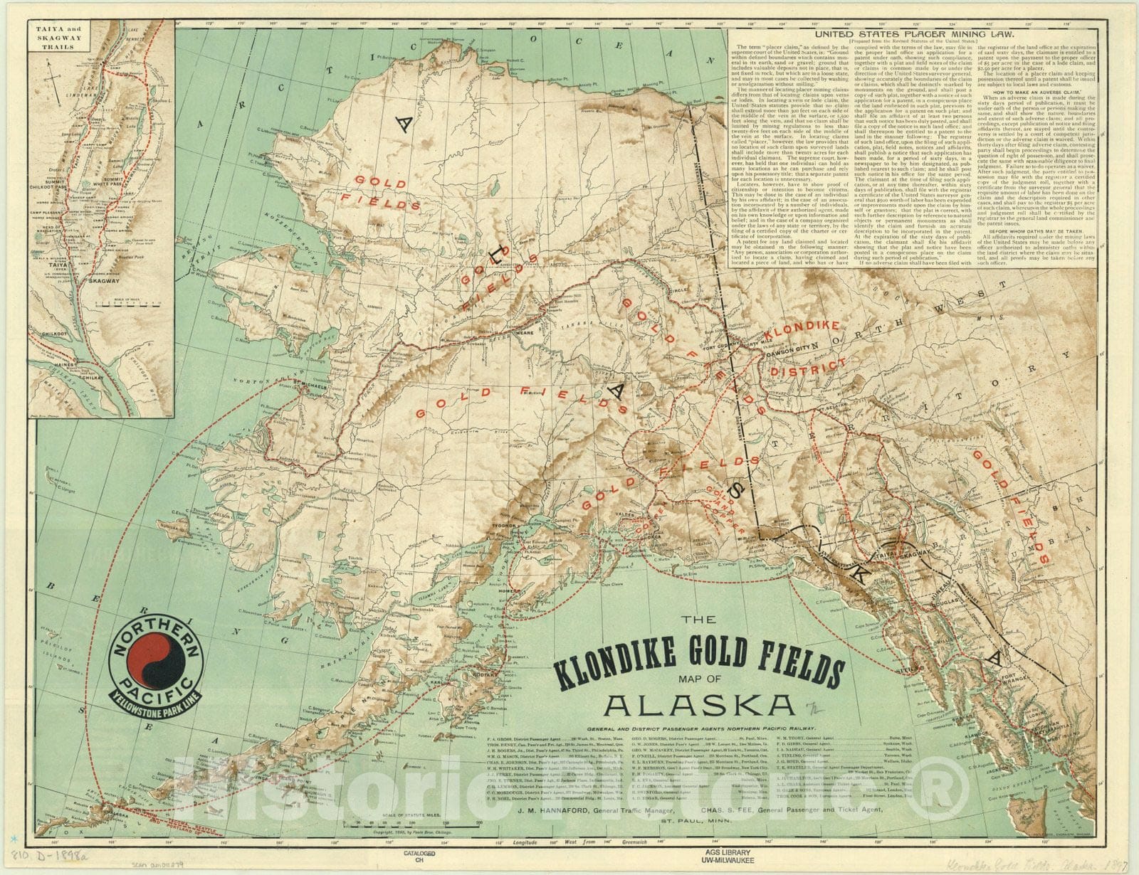 Map : Alaska 1898, The Klondike gold fields map of Alaska , Antique Vintage Reproduction
