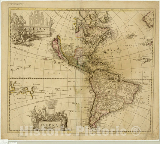 Map : Americas 1709, America Septentrionalis novissima : America Meridionalis accuratissima , Antique Vintage Reproduction