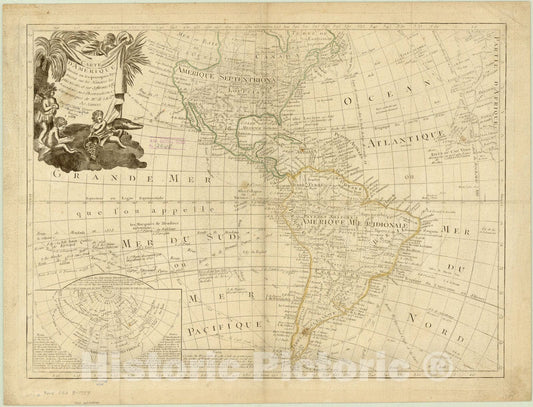 Map : Americas 1787, Carte d'Amerique divisee en ses principaux pays , Antique Vintage Reproduction