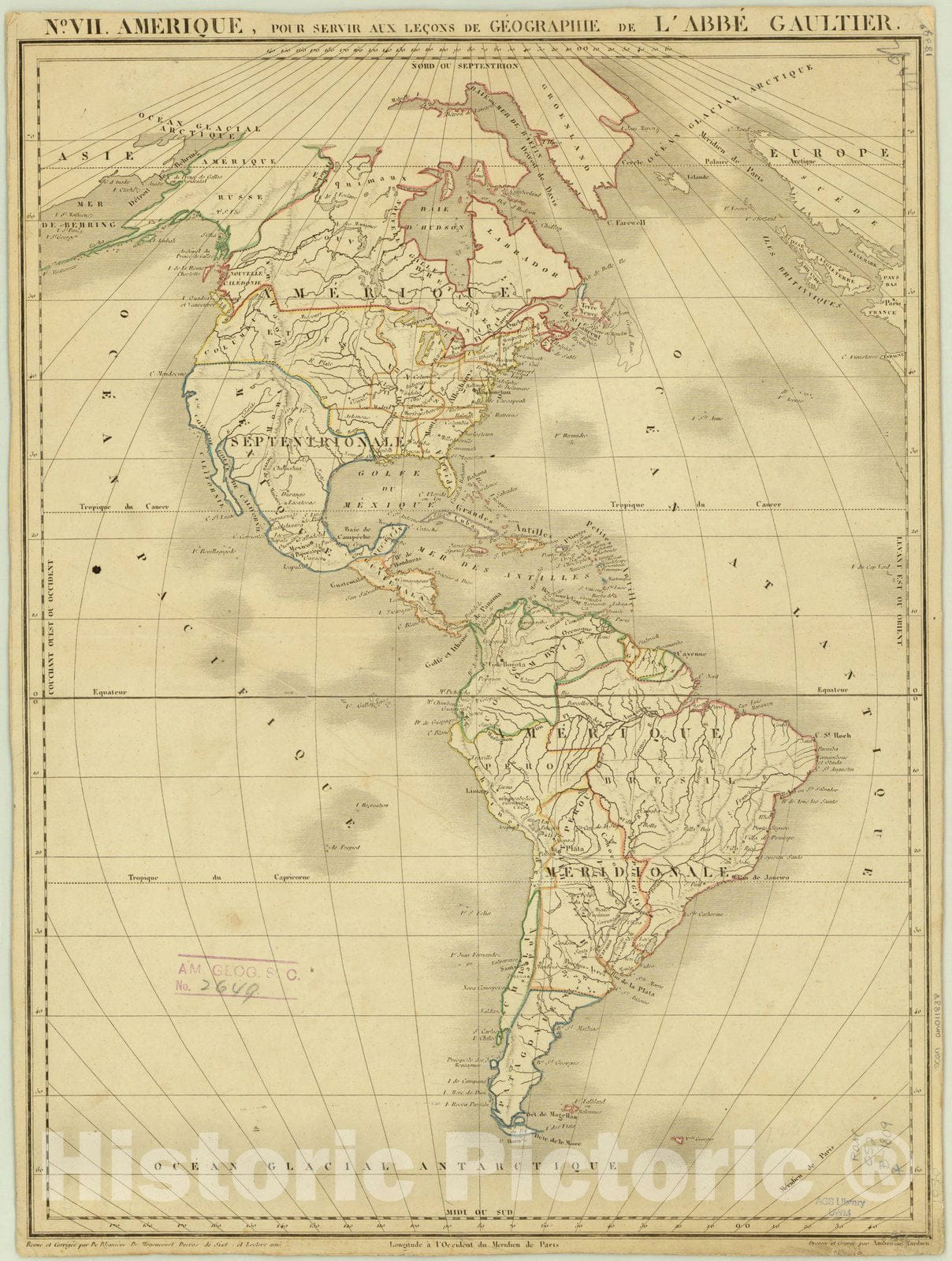 Map : Americas 1809, Amerique septentrionale et meridionale pour servir aux lec?ons de geographie de l'Abbe Gaultier , Antique Vintage Reproduction