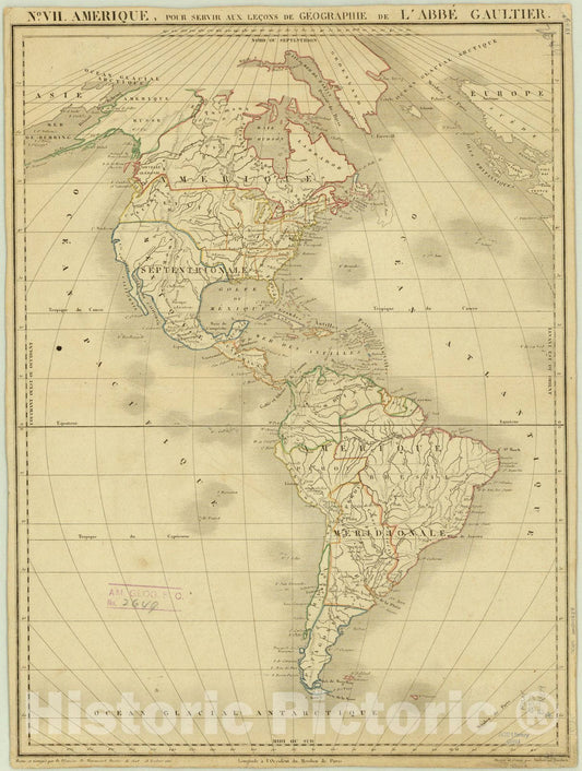 Map : Americas 1809, Amerique septentrionale et meridionale pour servir aux lec?ons de geographie de l'Abbe Gaultier , Antique Vintage Reproduction