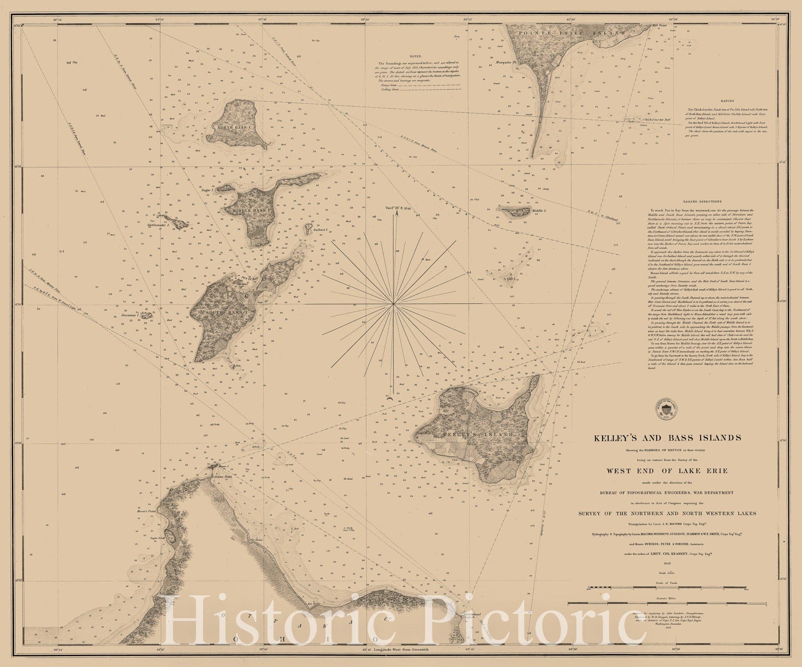 Map : Lake Survey Charts, Kelley's and Bass Islands showing the harbors of refuge in their vicinity being an extract from the Survey of the West end of Lake Erie