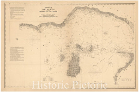 Map : Lake Survey Charts, North end of Lake Michigan including Beaver Island Group, Antique Vintage Reproduction
