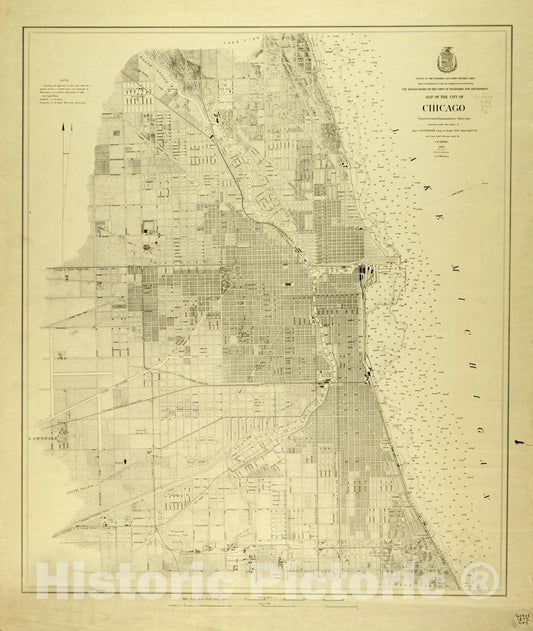 Map : Lake Survey Charts, Map of the city of Chicago, Antique Vintage Reproduction