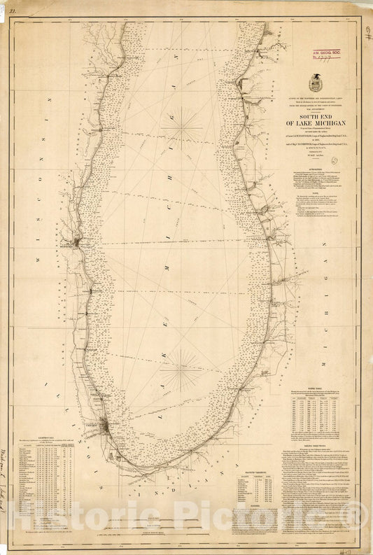 Map : Lake Survey Charts, South end Lake Michigan, Antique Vintage Reproduction