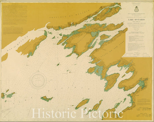 Map : Lake Survey Charts, Lake Ontario coast chart no. 1 Stony Point and South Bay Point to Howe Island, Antique Vintage Reproduction