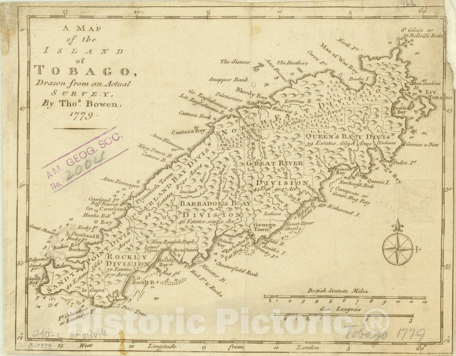 Map : Tobago 1778, A map of the island of Tobago , Antique Vintage Reproduction