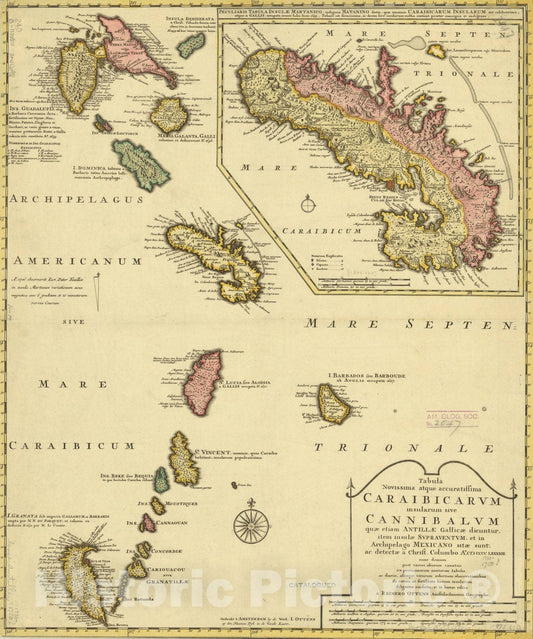 Map : West Indies 1725, Antique Vintage Reproduction