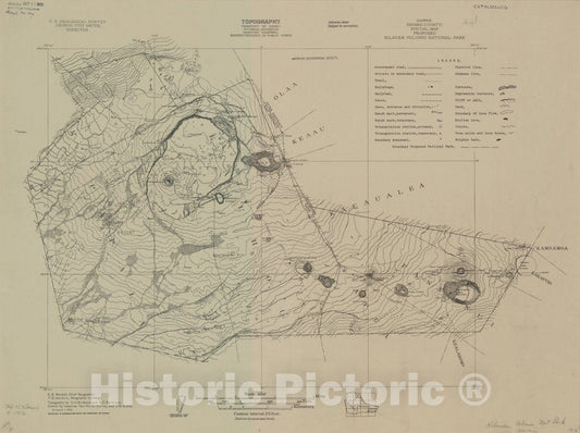 Map : Hawaii County (Hawaii) 1912, Hawaii (Hawaii County) special map, proposed Kilauea Volcano National Park : topography , Antique Vintage Reproduction