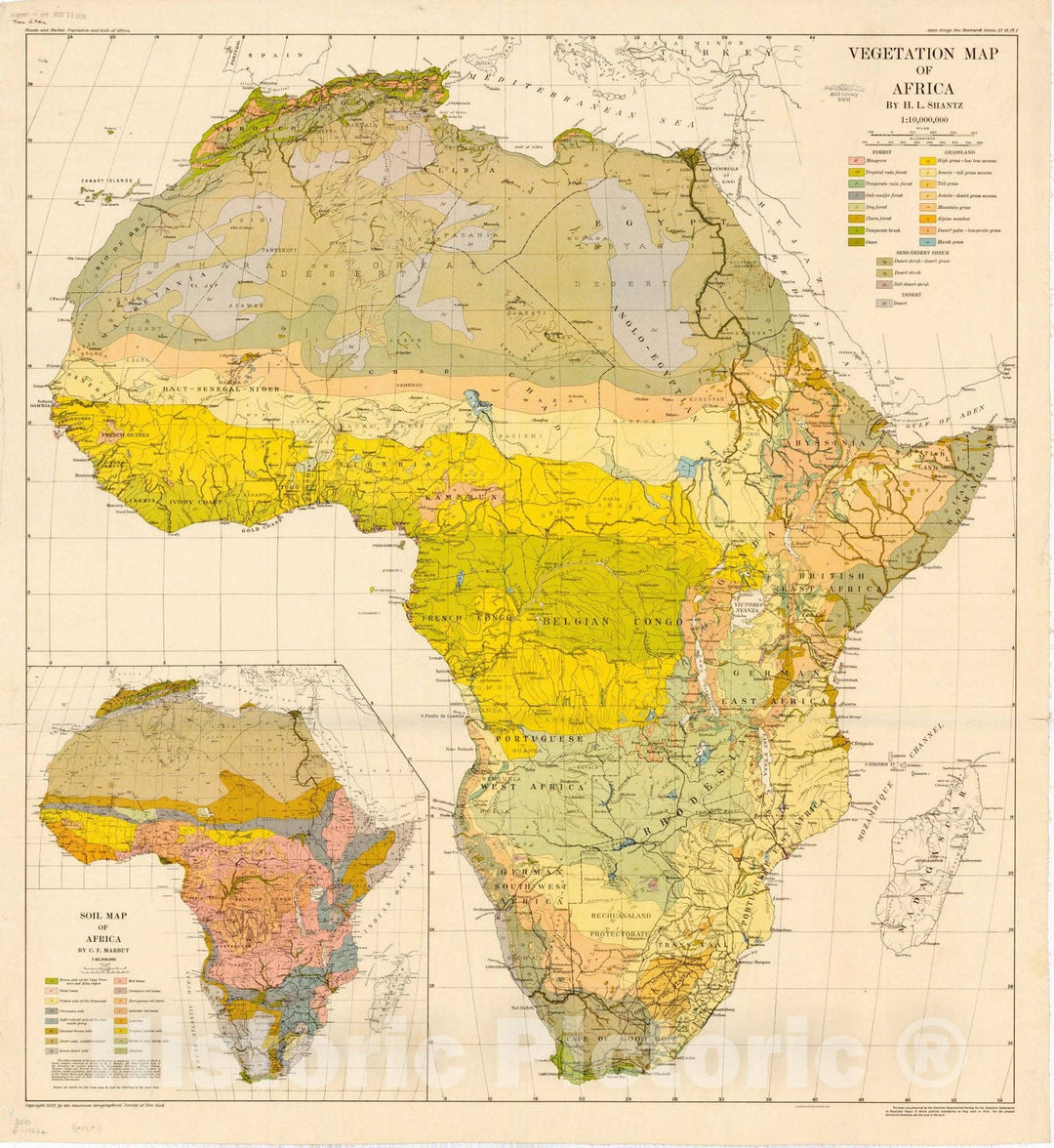 Map : Africa 1923, Vegetation map of Africa , Antique Vintage Reproduction