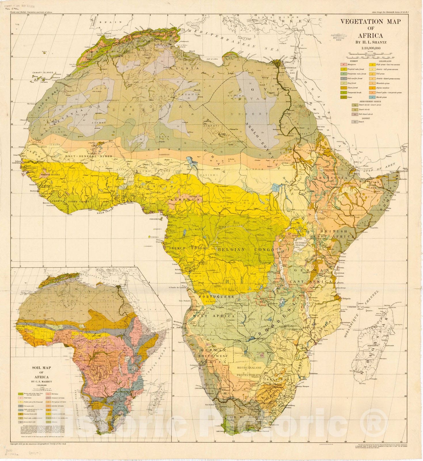 Map : Africa 1923, Vegetation map of Africa , Antique Vintage Reproduction