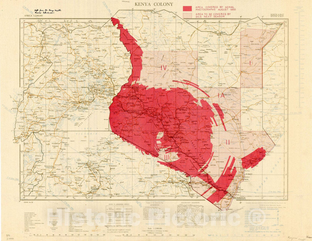 Map : Kenya 1950, Kenya colony, Africa 1:2,000,000, Antique Vintage Reproduction