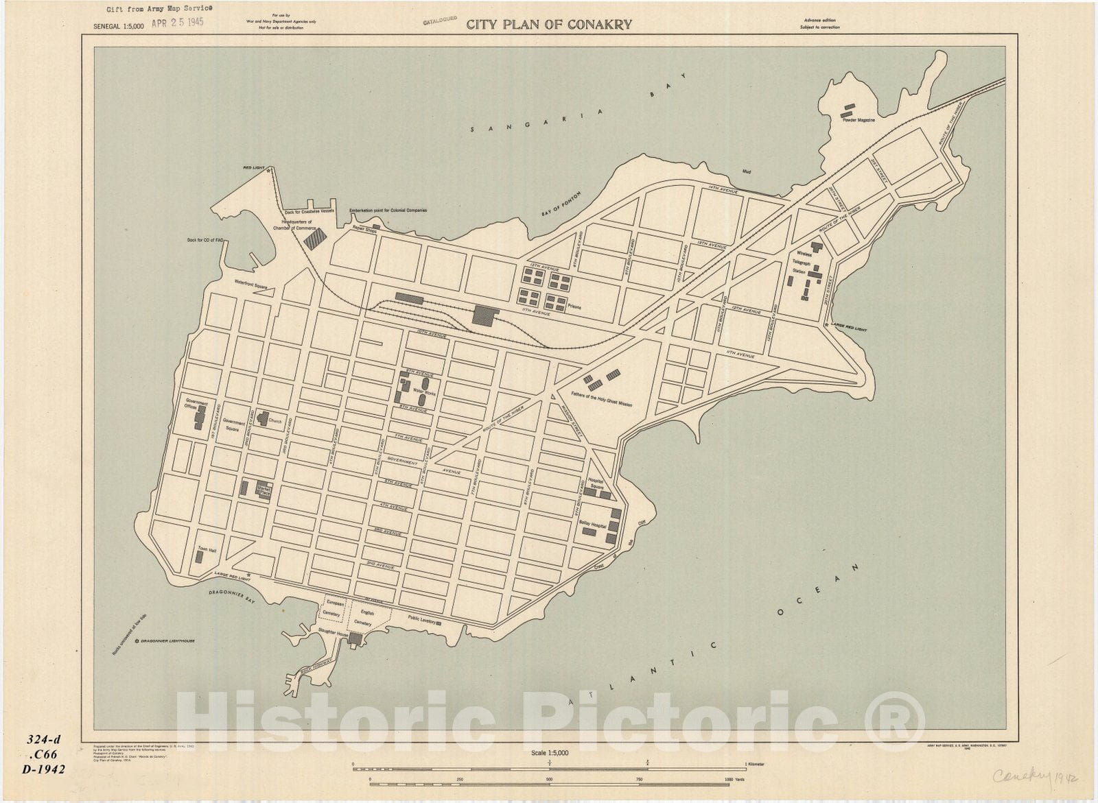 Map : Conakry 1942, City plan of Conakry , Antique Vintage Reproduction