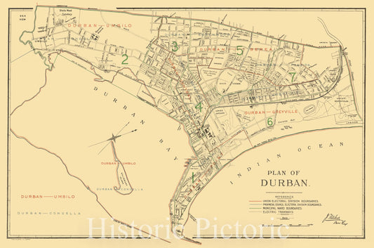 Map : Durban, South Africa 1913, Plan of Durban, Antique Vintage Reproduction