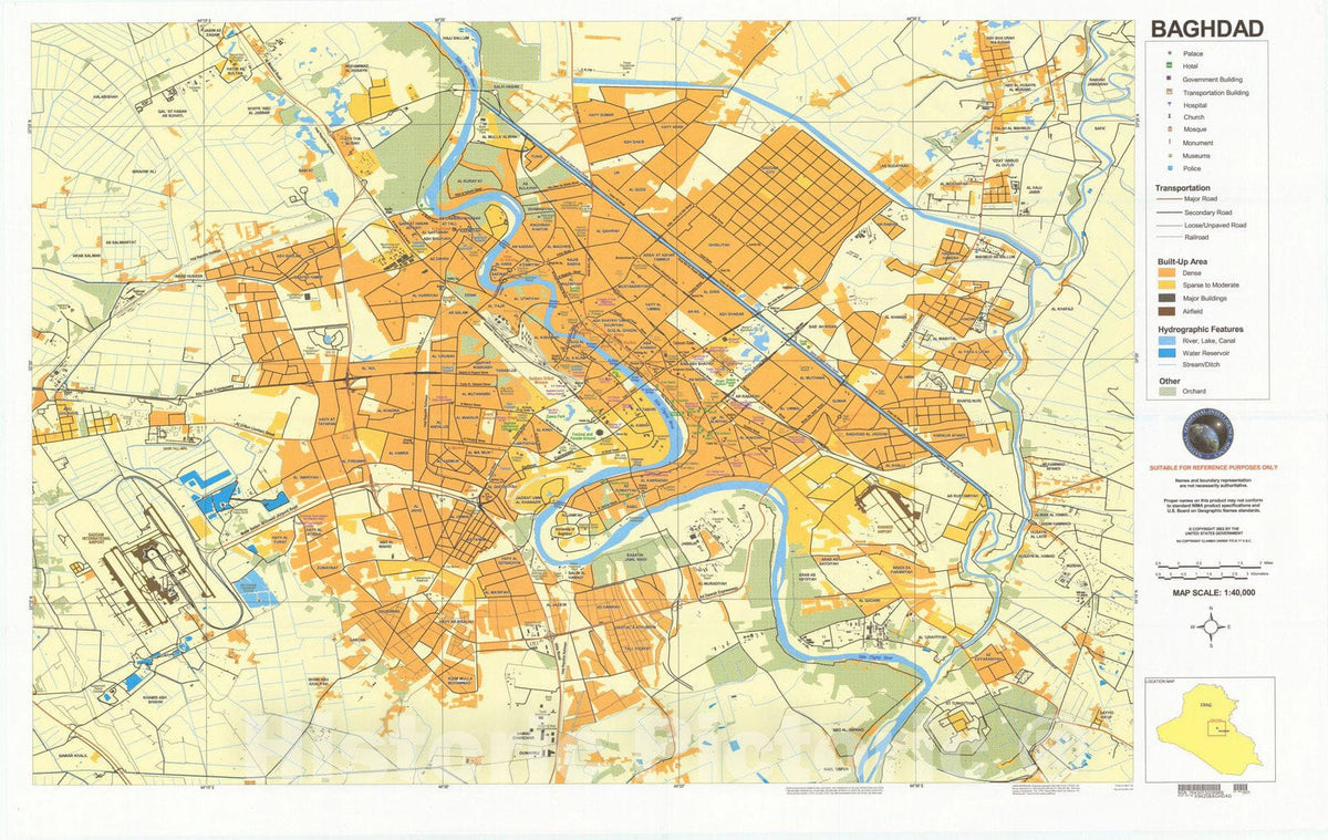 Map : Baghdad, Iraq 2003, Baghdad , Antique Vintage Reproduction